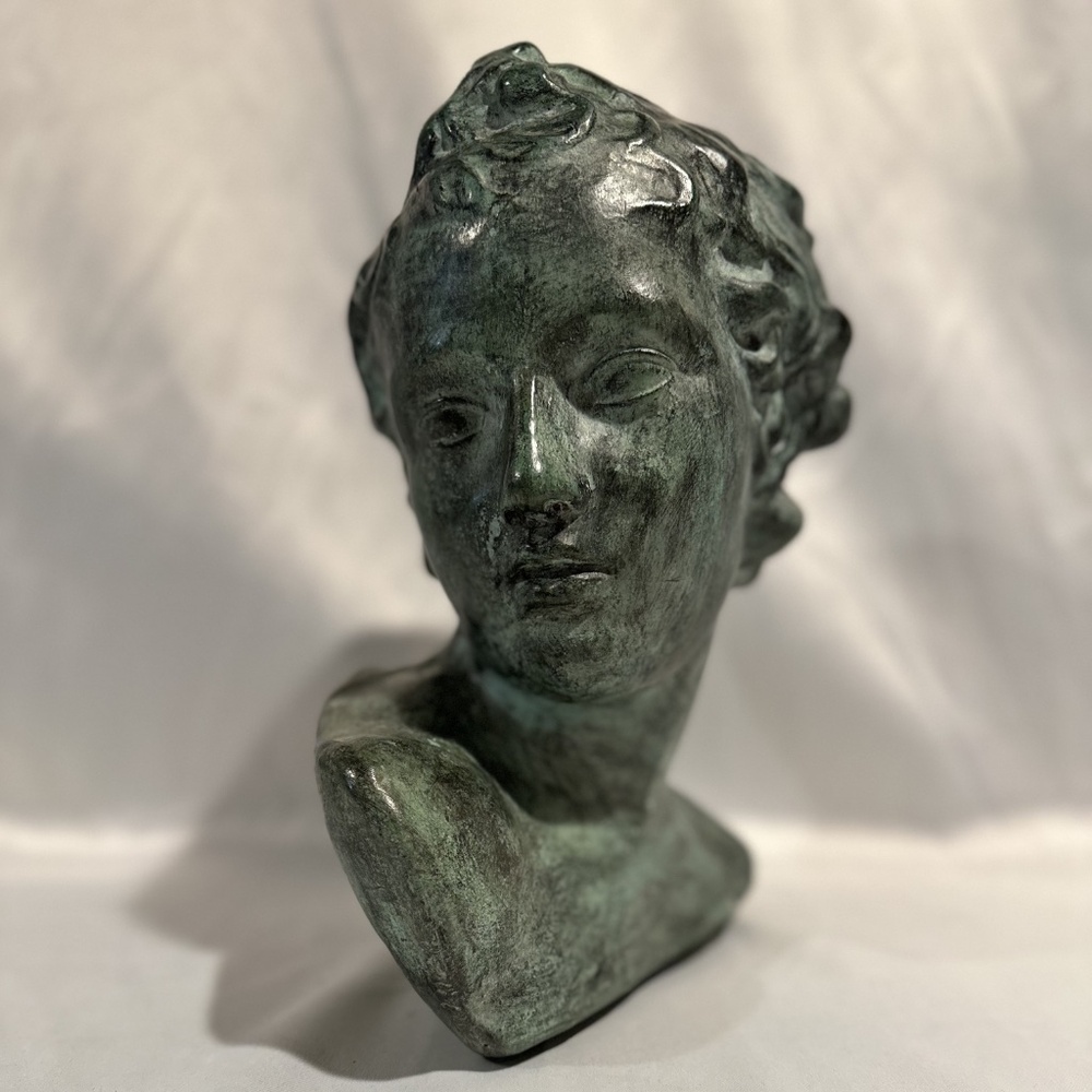 Vintage Maitland Smith Style Ceramic Bust Verdigris Green Grecian Goddess - Picture 1 of 9